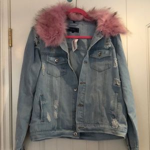 Jean Jacket with Removable Pink Fur Collar